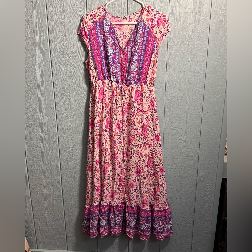 Pink and Purple Flutter Sleeve Maxi Dress